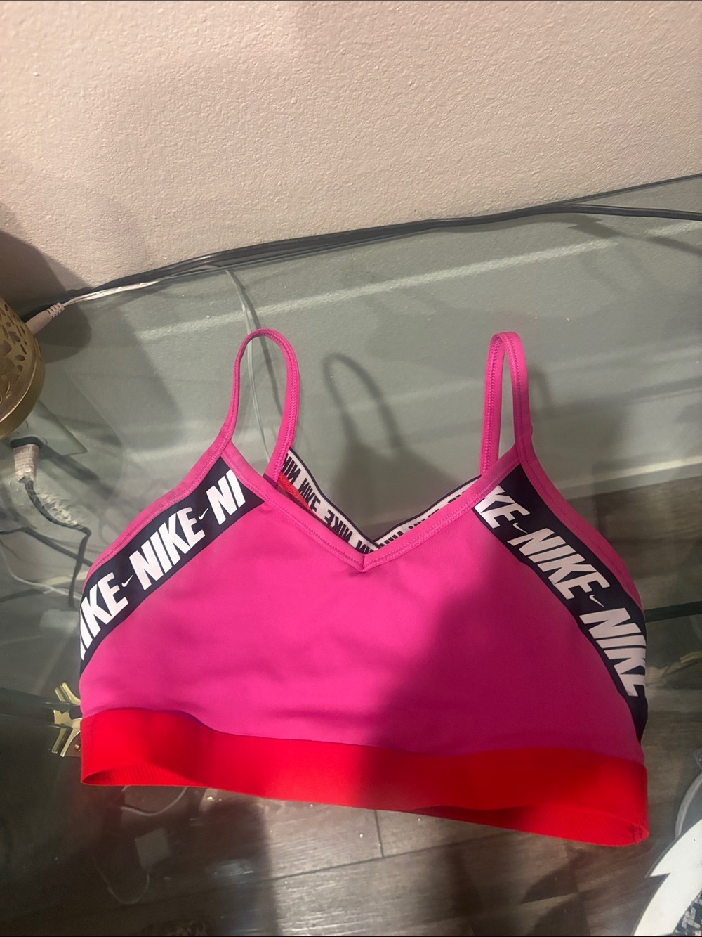 Nike Indy Light Support Logo Sports Bra - Fire Pink/Red